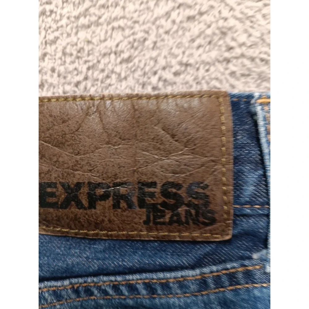 Express Rocco Slim Straight Jeans Men's 32x32 Blue Medium Wash‎ Distressed